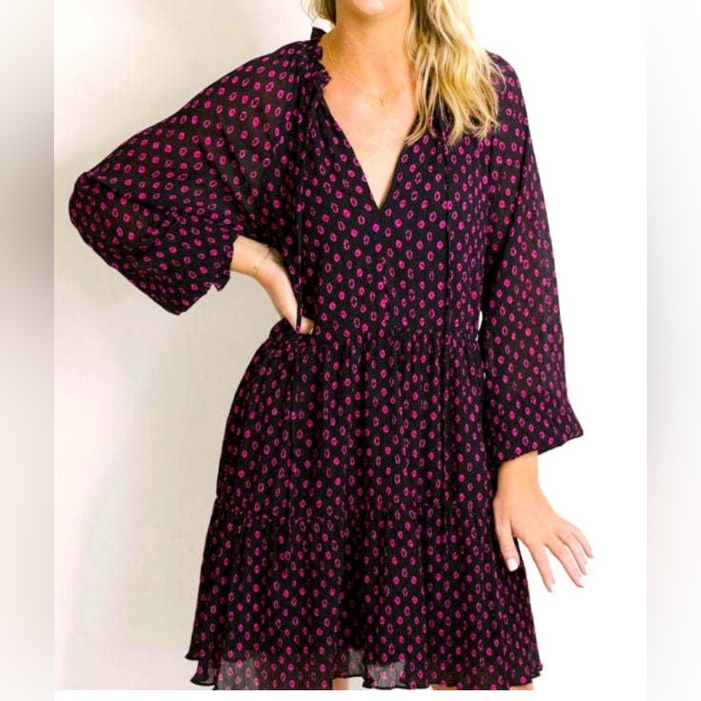 Lucy Paris Isola Tiered Long Sleeve Dress, size L